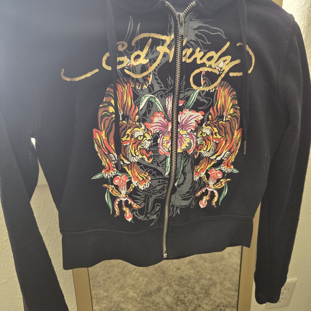 Ed Hardy Black Hoodie with Tiger Design